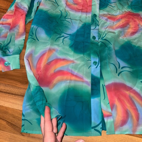 Aliki Yamani Silk Blouse Abstract Button Down Long Sleeve Womens 100% silk large - Picture 2 of 7